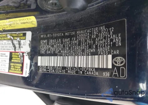 2012 Toyota Corolla Le from USA, damaged, VIN 2T1BU4EE9CC801674